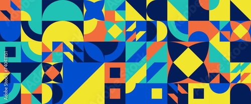 Colorful modern vector abstract geometric background with circles, rectangles and squares simple shapes graphic pattern. For web design, business presentation, website header, invitation background
