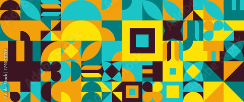 Colorful abstract geometric mosaic banner design with simple shapes. For presentation background, banner, background, poster, certificate, annual report, cover