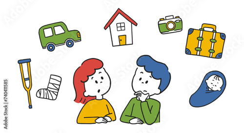 将来について考える若い夫婦　カラフル