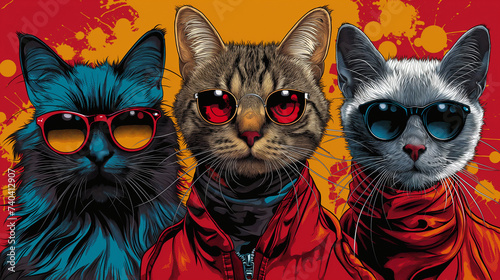Koty w okularach w stylu pop art photo