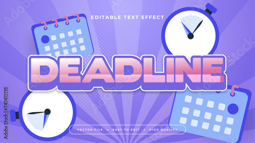 White blue and purple violet deadline 3d editable text effect - font style