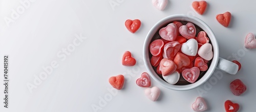 Valentine's Day Cup Overflowing with Red and White Hearts, Romantic Love Beverage Concept