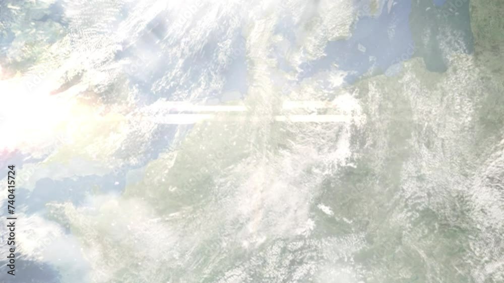 Earth zoom in from space and focus on Lage, Germany. 3D Animation. Satellite view. Background for travel intro. Images from NASA