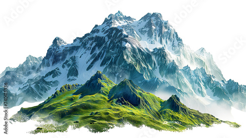 beautiful mountain range, isolated on white background