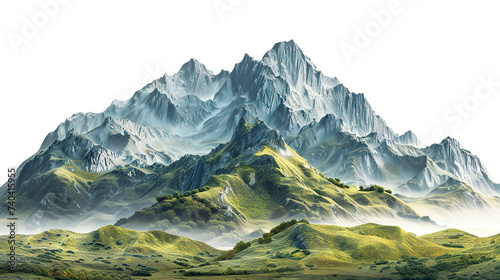 beautiful mountain range, isolated on white background