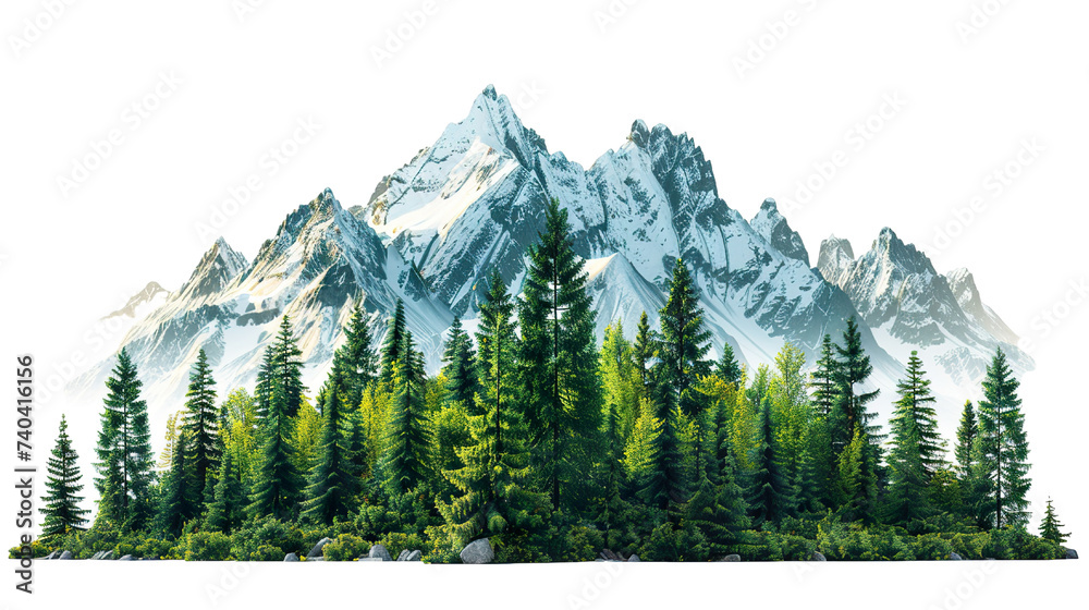 Fototapeta premium mountain with pine trees, isolated on white background PNG
