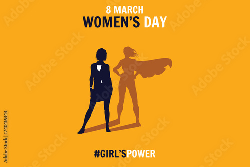 International women day background, with women superhero silhouette on Black background, for wallpaper, flyer etc.	