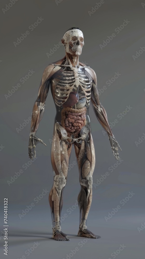 Fototapeta premium Human anatomy, full body, transparent skin showing organs, educational