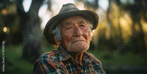 Portrait of an elderly man in the park. Selective focus.
