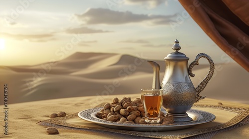 3D Render of Silver Arabic Jug With Glass Dry...

 photo