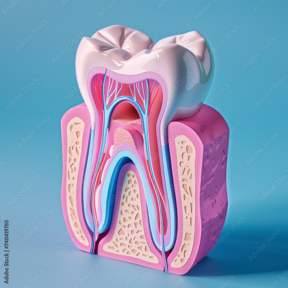 Teeth and dental care, cross-section of tooth, health concept Teeth and dental care, cross-section of tooth, health concept