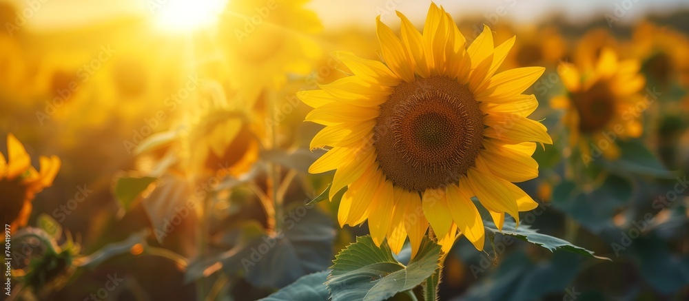 Fototapeta premium Beautiful sunflowers blooming in a vast and vibrant field under the bright sun