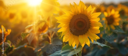 Beautiful sunflowers blooming in a vast and vibrant field under the bright sun