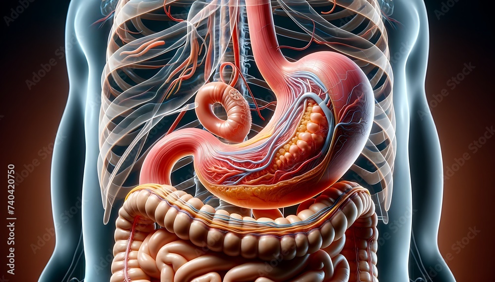 Human digestive system anatomy, 3d visualization medical and study - obrazy, fototapety, plakaty 