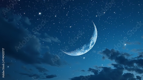 A Creative Composition of a Crescent Moon and...