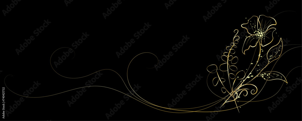 Golden Line art botany banner. Japanese style Hand drawn vector. Line art style design. Concept traditional Asian Card with space for text wedding, invitation, template card Golden frames. Golden Line art botany banner. Japanese style Hand drawn vector. Line art style design. Concept traditional Asian Card with space for text wedding, invitation, template card Golden frames.