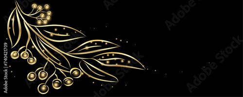 Golden Line art botany banner. Japanese style Hand drawn vector. Line art style design. Concept traditional Asian Card with space for text wedding, invitation, template card Golden frames.