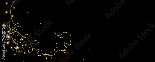 Golden Line art botany banner. Japanese style Hand drawn vector. Line art style design. Concept traditional Asian Card with space for text wedding, invitation, template card Golden frames.