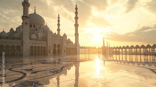 A Mosque with Light Reflected on the Ground