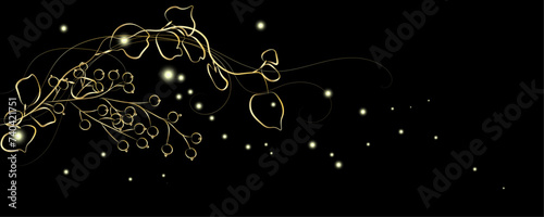 Golden Line art botany banner. Japanese style Hand drawn vector. Line art style design. Concept traditional Asian Card with space for text wedding, invitation, template card Golden frames.