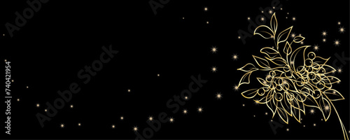 Golden Line art botany banner. Japanese style Hand drawn vector. Line art style design. Concept traditional Asian Card with space for text wedding, invitation, template card Golden frames.