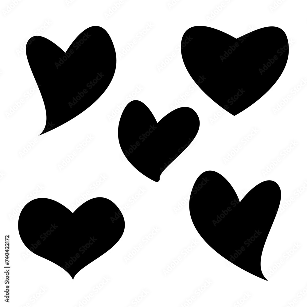Set of silhouette heart icon vector illustration on white background.