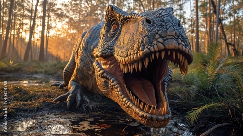 Journey to the Jurassic  world of dinosaurs  extinct species with big  strong  toothy predators  prehistoric era and the fascinating realm of ancient reptiles