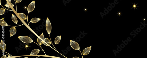 Golden Line art botany banner. Japanese style Hand drawn vector. Line art style design. Concept traditional Asian Card with space for text wedding, invitation, template card Golden frames.