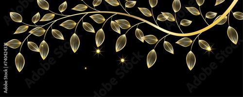 Golden Line art botany banner. Japanese style Hand drawn vector. Line art style design. Concept traditional Asian Card with space for text wedding, invitation, template card Golden frames.