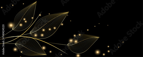 Golden Line art botany banner. Japanese style Hand drawn vector. Line art style design. Concept traditional Asian Card with space for text wedding, invitation, template card Golden frames.