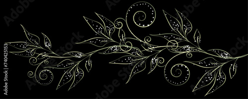 Golden Line art botany banner. Japanese style Hand drawn vector. Line art style design. Concept traditional Asian Card with space for text wedding, invitation, template card Golden frames.