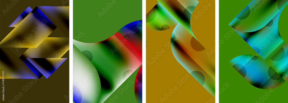 Set of colorful geometric posters - round shapes and circles with fluid color gradients. Abstract backgrounds for wallpaper, business card, cover, poster, banner, brochure, header, website Set of colorful geometric posters - round shapes and circles with fluid color gradients. Abstract backgrounds for wallpaper, business card, cover, poster, banner, brochure, header, website