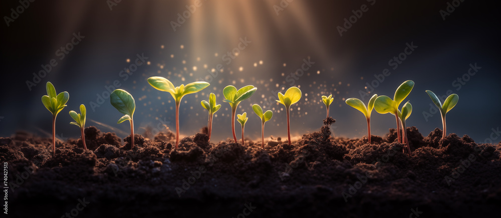 seedling growing at the rich soil - obrazy, fototapety, plakaty 