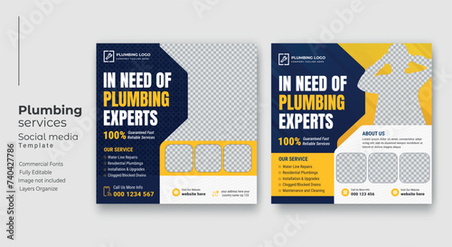 Plumbing service social media post template, Web banner template