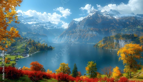  lakes, mountains, autumn, vibrant, skylines, romanticized, country, life, light, amber, azure, pastoral, charm, suburban, ennui, capturer, UHD, image, yellow, red photo
