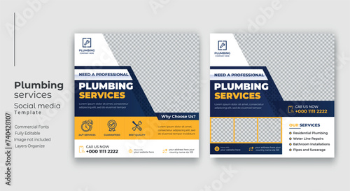Plumbing service social media post template, Web banner template
