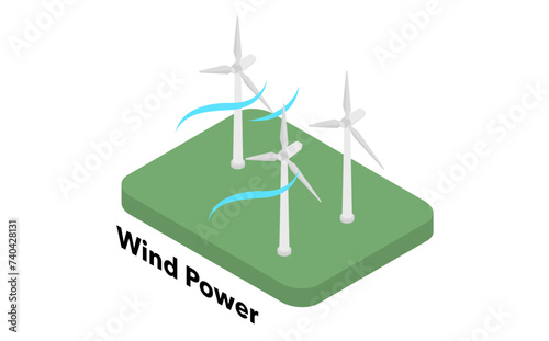 アイソメトリックイラスト:風力発電