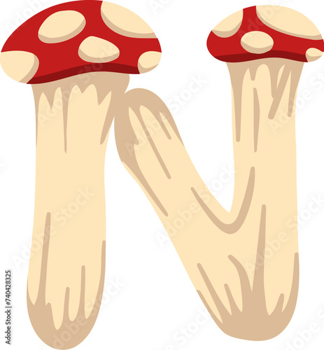 Mushroom Letter Alphabet Vector N