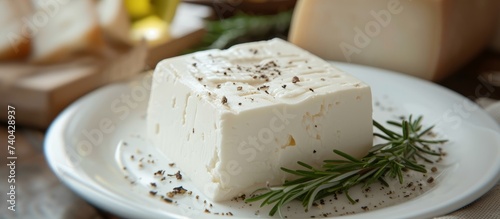 Delicious piece of cheese on a rustic plate, perfect for a gourmet snack