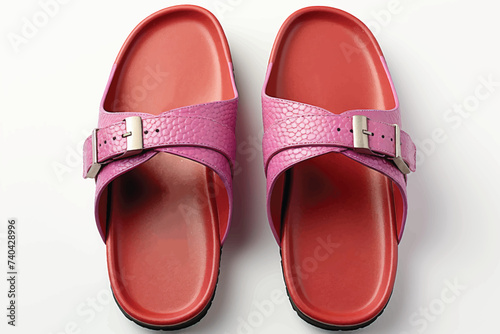 Stylish pink flip flops on white background, top view