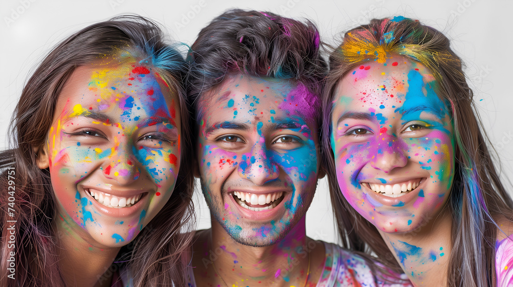 Photoshoot of happy Indian faces covered in colour, holi celebration Photoshoot of happy Indian faces covered in colour, holi celebration