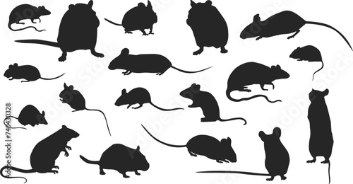 Set of mouse silhouette, rat, rodent