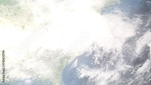 Earth zoom in from space and focus on Morrisville, North Carolina, USA. 3D Animation. Satellite view. Background for travel intro. Images from NASA photo