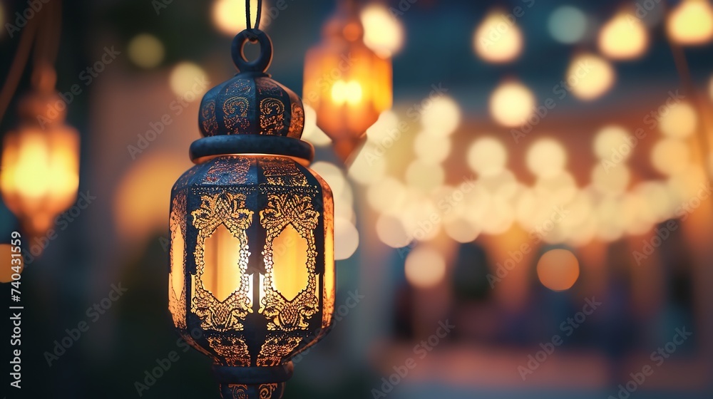 Arabic Lantern of Ramadan Celebration Background


