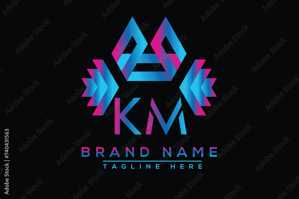 Blue KM letter logo design. Vector logo design for business. Blue KM letter logo design. Vector logo design for business.