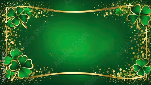 Abstract background adorned with golden clovers, creating an enchanting and lucky ambiance. St. Patrick Day photo