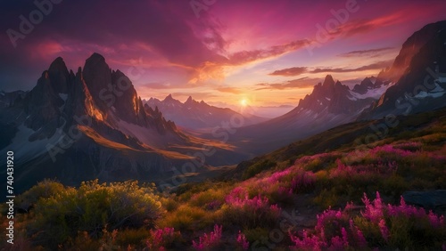 Step into a world of enchantment, where the golden energy flows freely, illuminating the dark pink sky with its radiant hues. Let your imagination run wild as you explore this colorful and magical rea photo