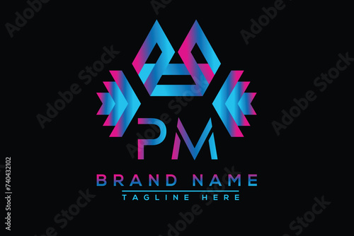 Blue PM letter logo design. Vector logo design for business.