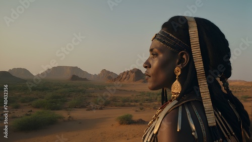 A Nubian girl standing in the desert