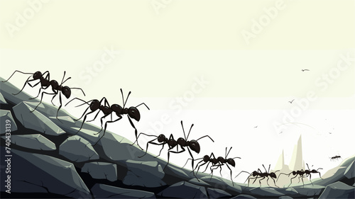 Abstract team of ants working together to carry a load. simple Vector art photo